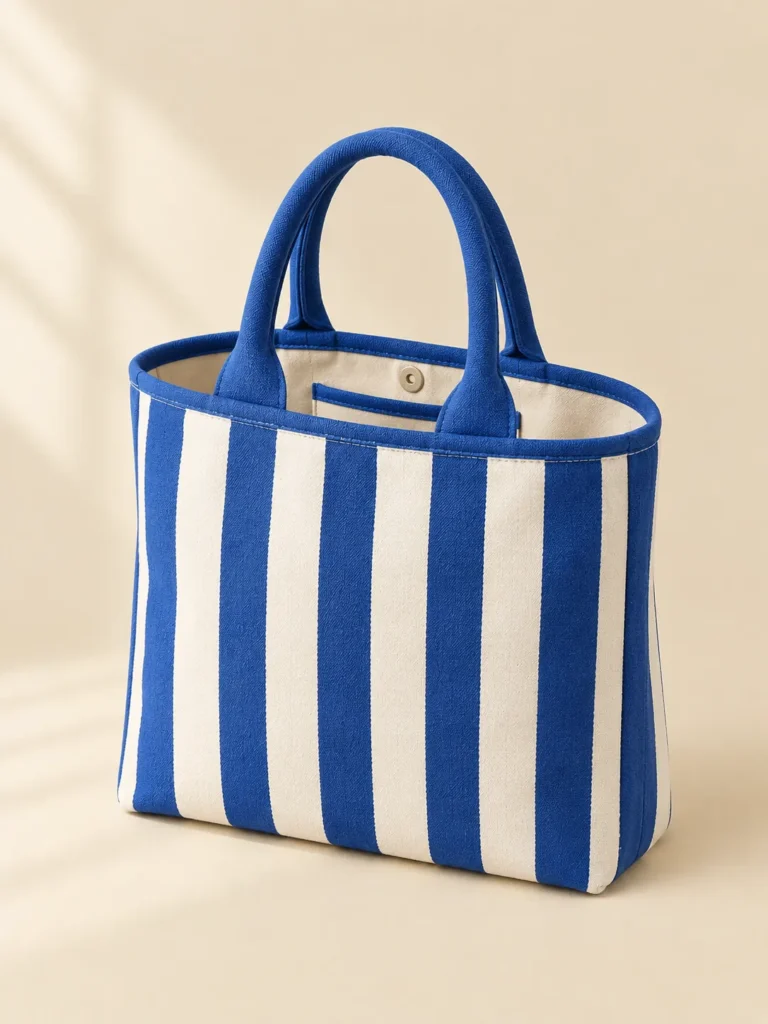 Awning Stripe Mini Tote, side view showing the inside