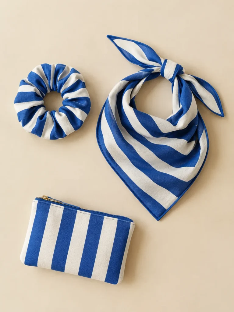 Awning Stripe Trio: all pieces of the set laid flat