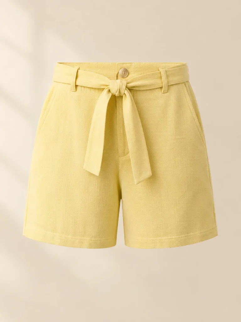 Butter Tie-Waist Short in butter yellow, front view