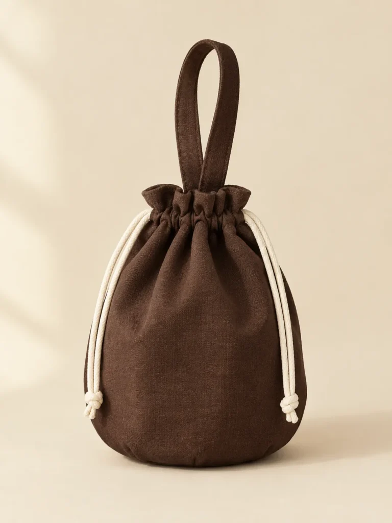 Coffee Run Pouch Bag in espresso with cream piping, front view