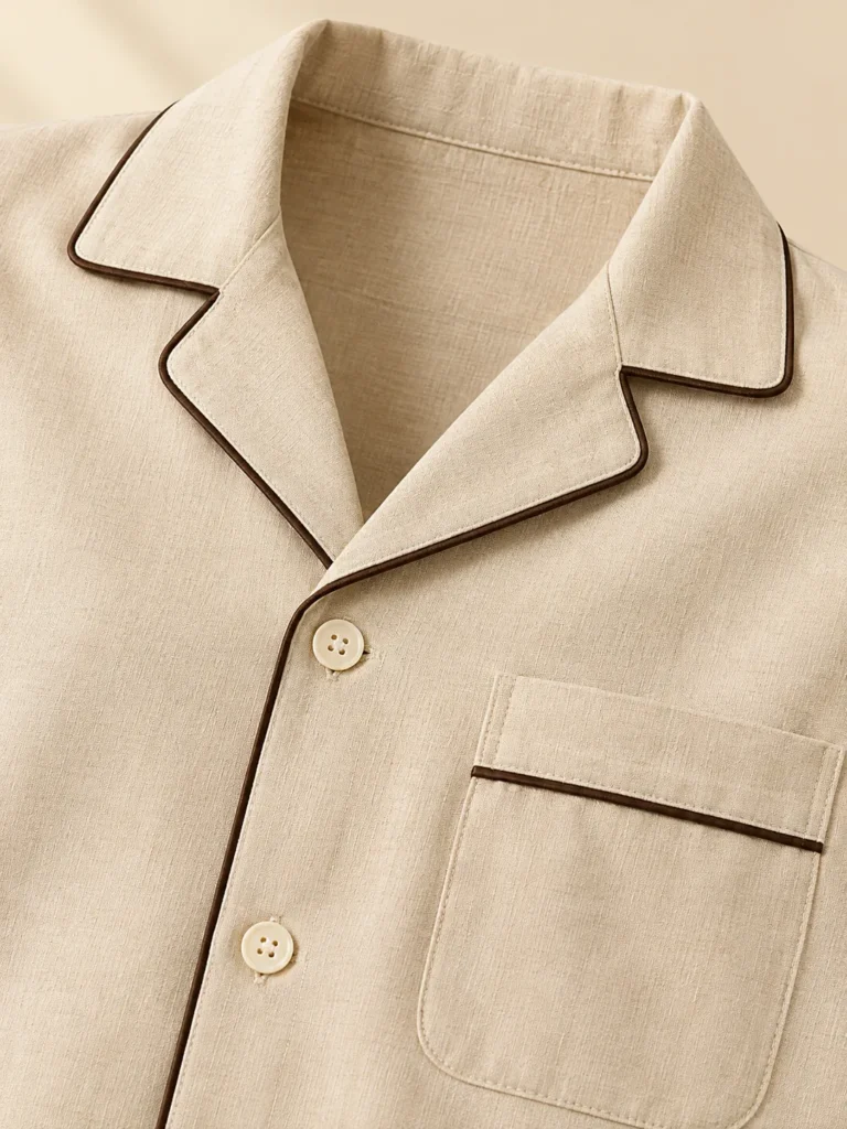 Close-up of the piping and construction on the Cortado Piped Shirt