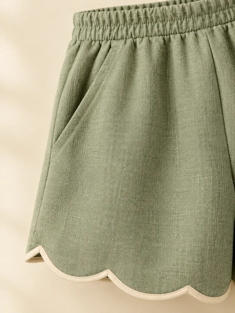 Close-up of the piping and construction on the Demi Scallop Short