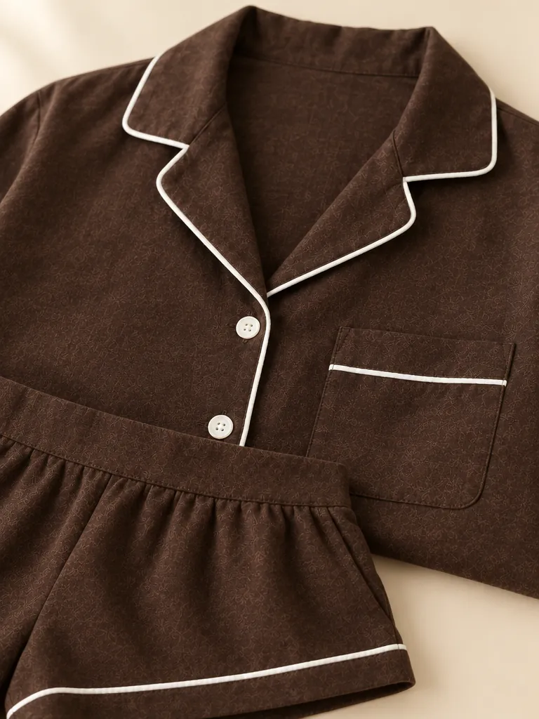 Close-up of the piping on the collar and shorts of the Espresso and Milk Set