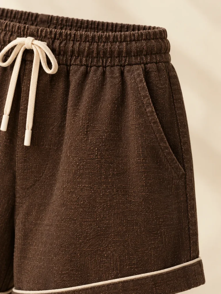 Close-up of the piping and construction on the Espresso Cuffed Short
