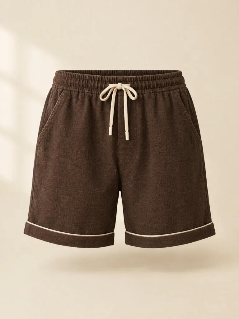 Espresso Cuffed Short in espresso with cream piping, front view