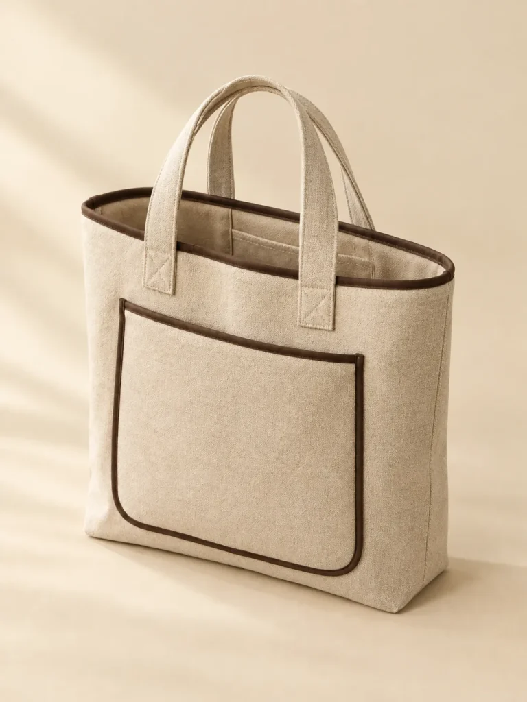 Market Day Tote, side view showing the inside