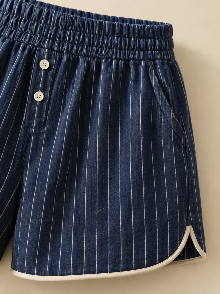 Close-up of the piping and construction on the Morning Paper Pinstripe Boxer