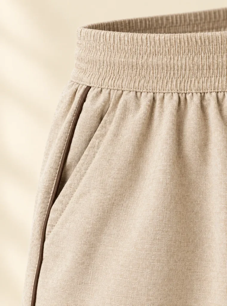 Close-up of the piping and construction on the Oat Wide-Band Boxer Short