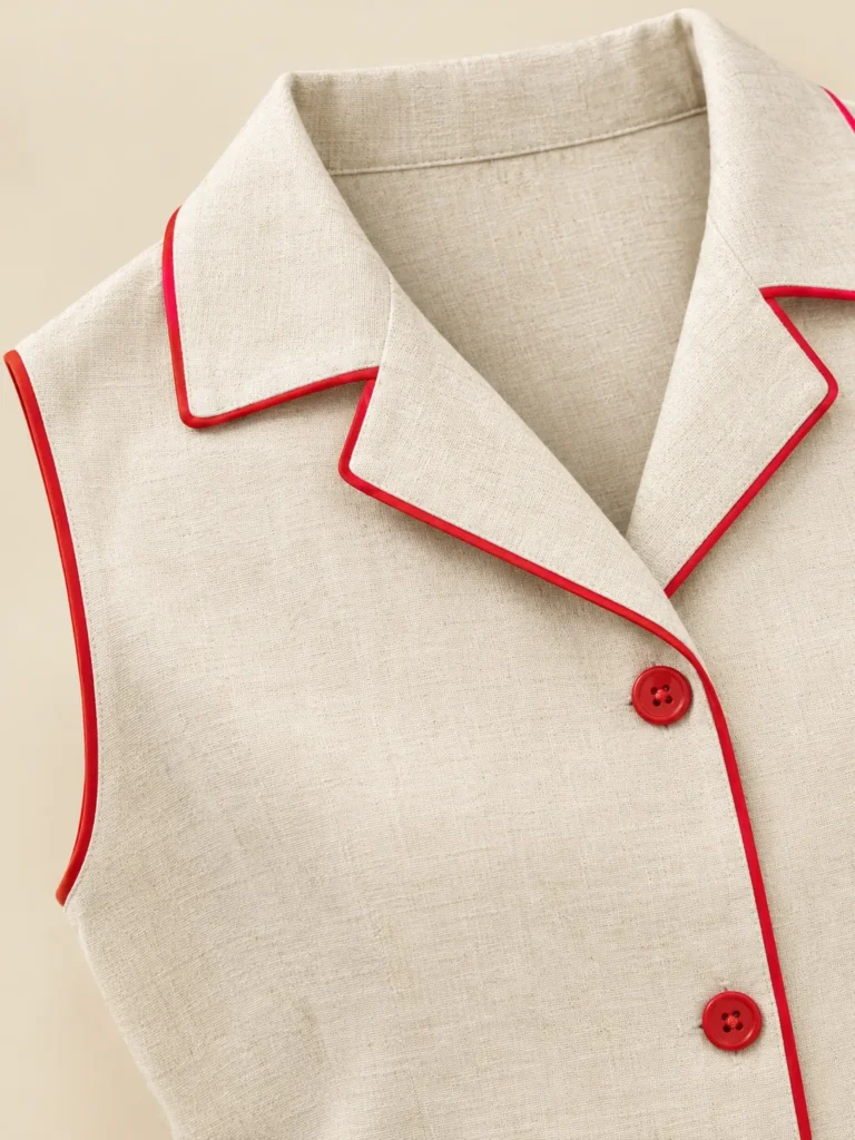 Close-up of the piping and construction on the Piccolo Sleeveless Piped Top