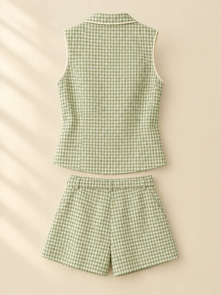 Pistachio Check Set: back view of both pieces