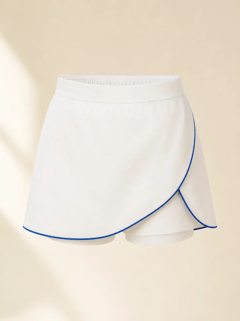 Queue Double-Layer Skort in milk white with ticking-blue piping, front view
