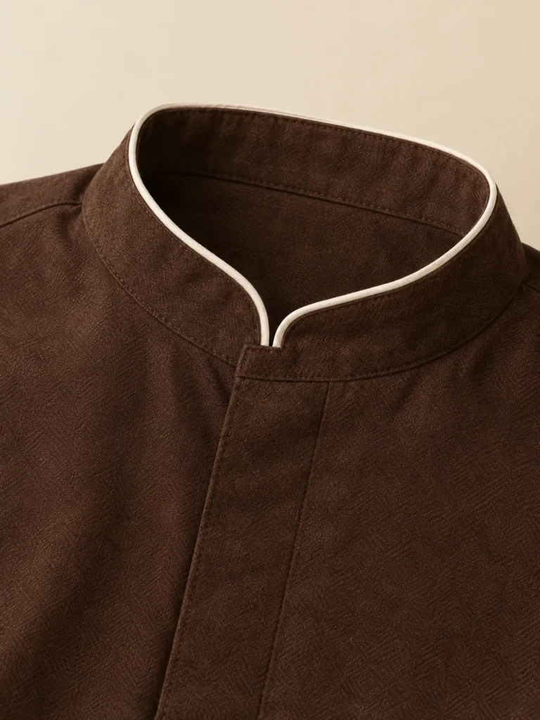 Close-up of the piping and construction on the Ristretto Band-Collar Shirt