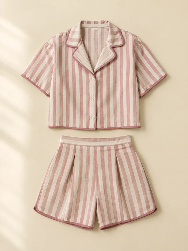Sugar Stripe Set: shirt and shorts laid flat