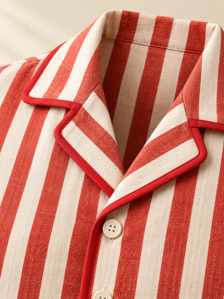 Close-up of the piping and construction on the Terrace Stripe Camp Shirt