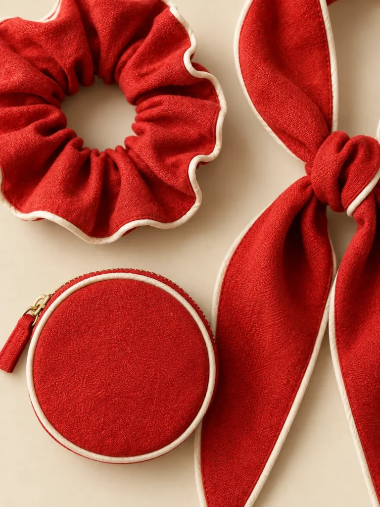 Close-up of the piping and seams on the Tomato Red Trio